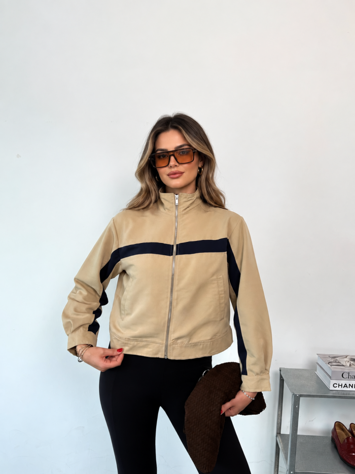 Kadın Dik Yaka Fermuarlı Spor Bomber Ceket- 5067